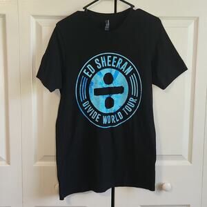 Ed Sheeran Divide World Tour Women's Black & Turquoise Blue T-shirt Tee Size Med